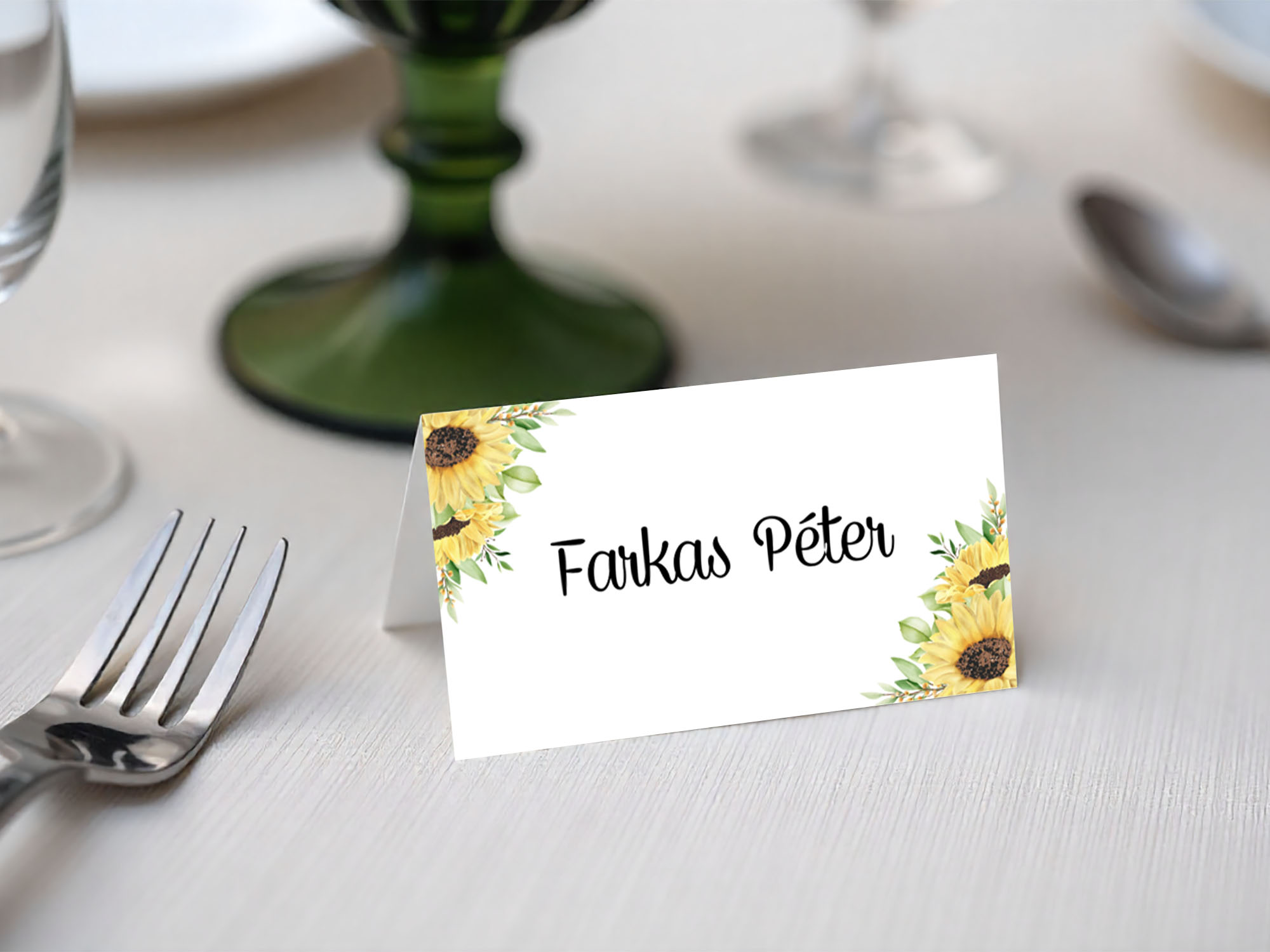 Napsugár fogadalom ültetőkártya esküvői asztalon
